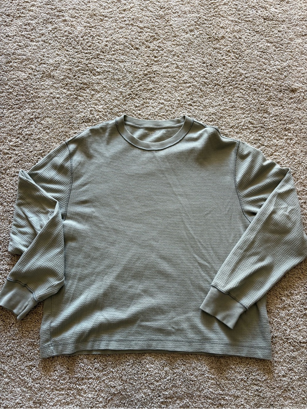 Abercrombie & Fitch Men's Long Sleeve Waffle Crew in Light Sage Green